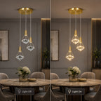 12in Gold Diamond Pendant Light, 3-Head Adjustable LED