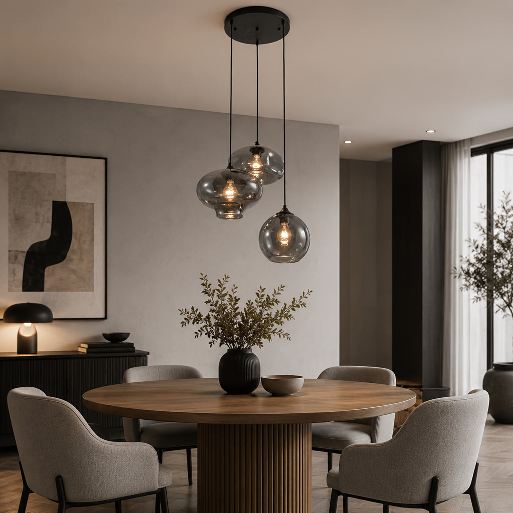 12in Smoked Glass Pendant Chandelier, 3-Light Black