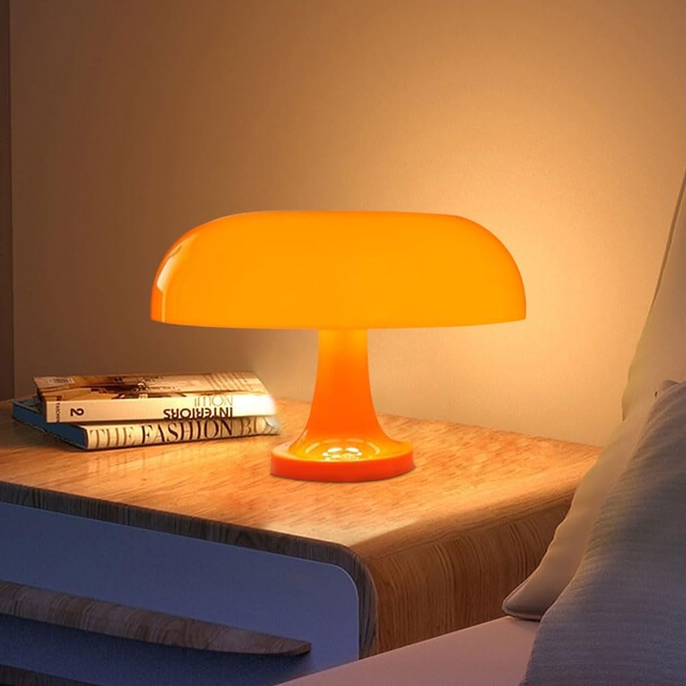 Retro Orange Mushroom Lamp, Dimmable Bedside Lamp