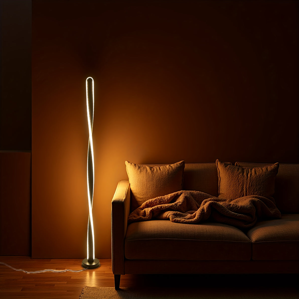 Spiral LED Floor Lamp, USB 3-Colour Dimmable Bedside Light