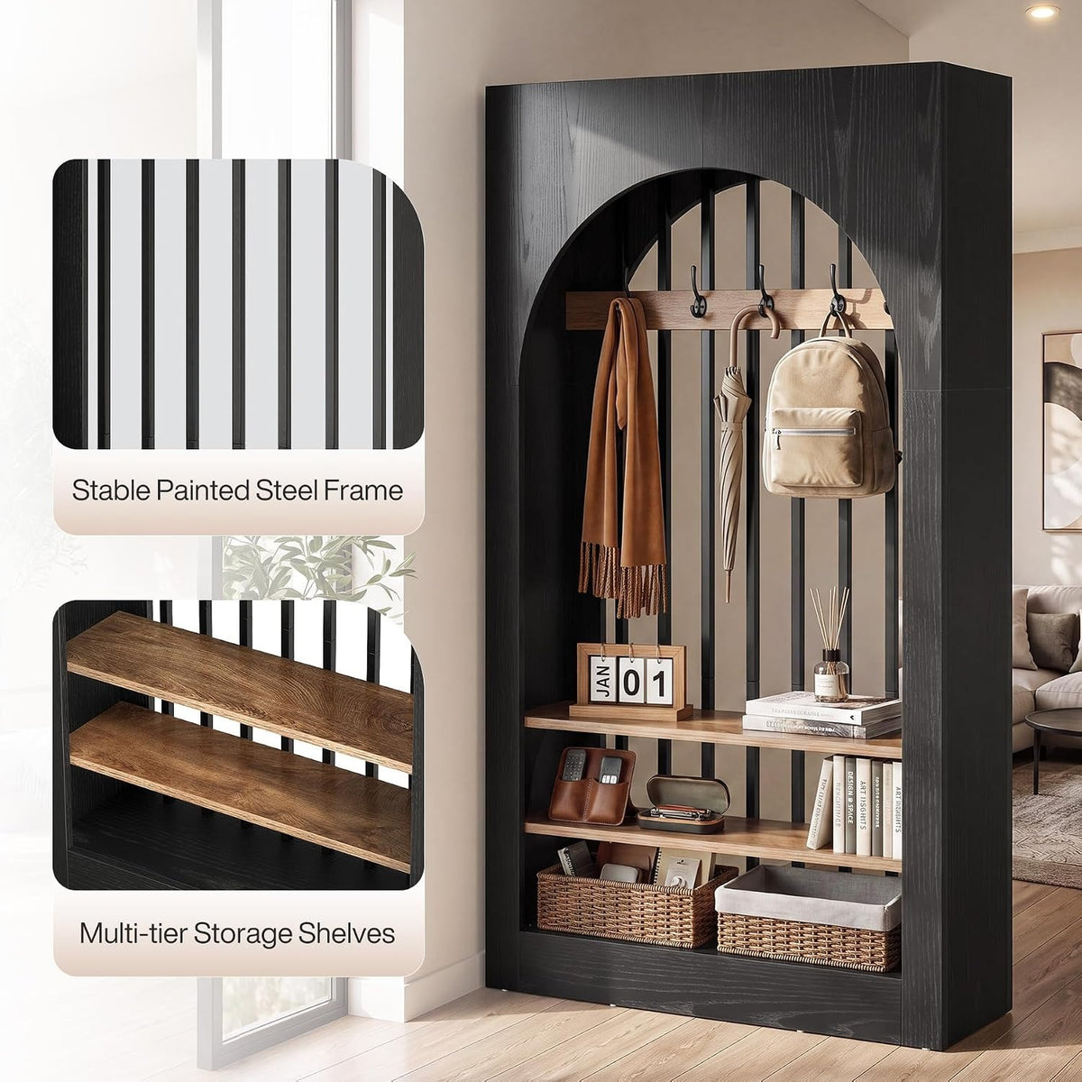 71in Arched Room Divider, Freestanding Wood Partition