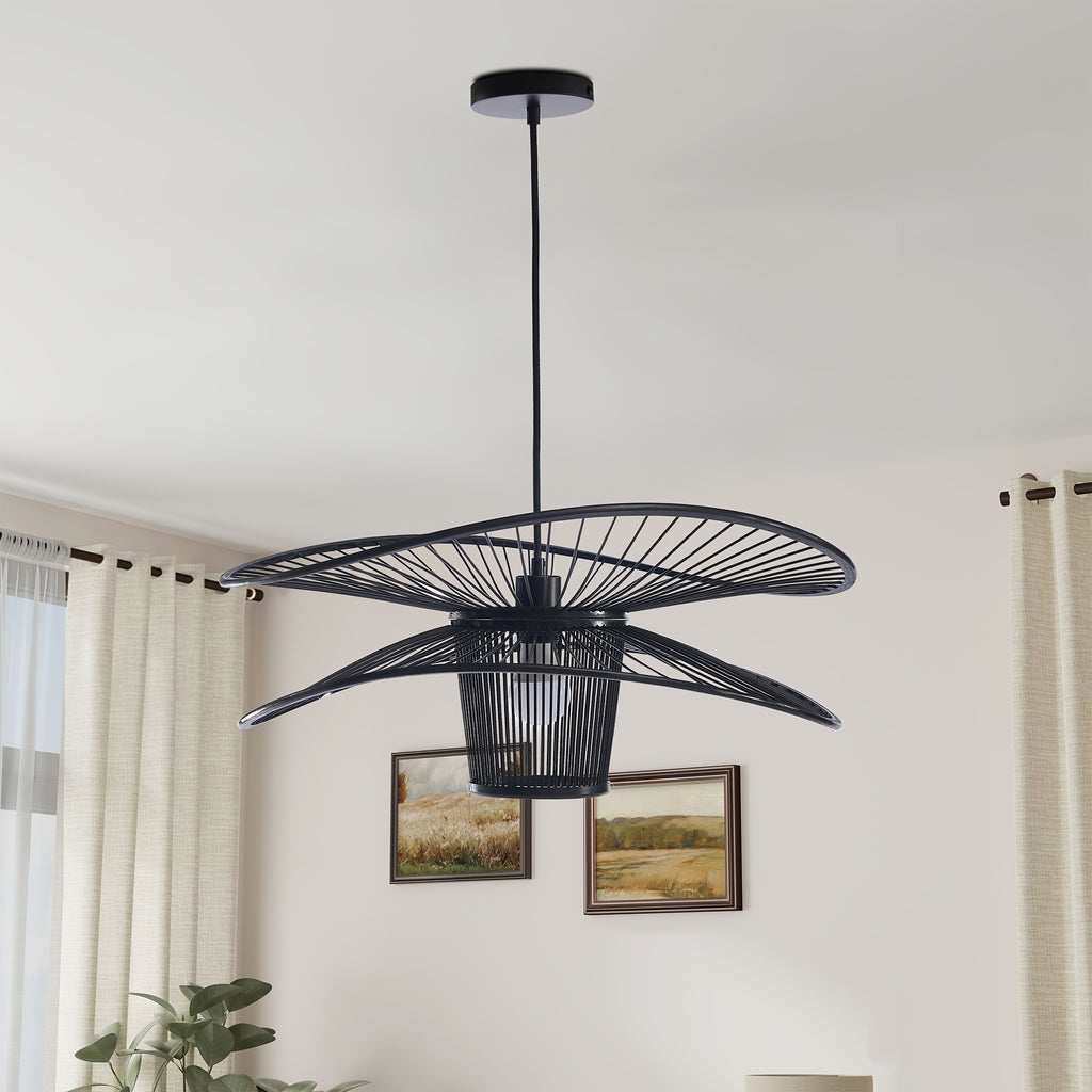 Dragonfly Bamboo Pendant Light, Woven Art Chandelier