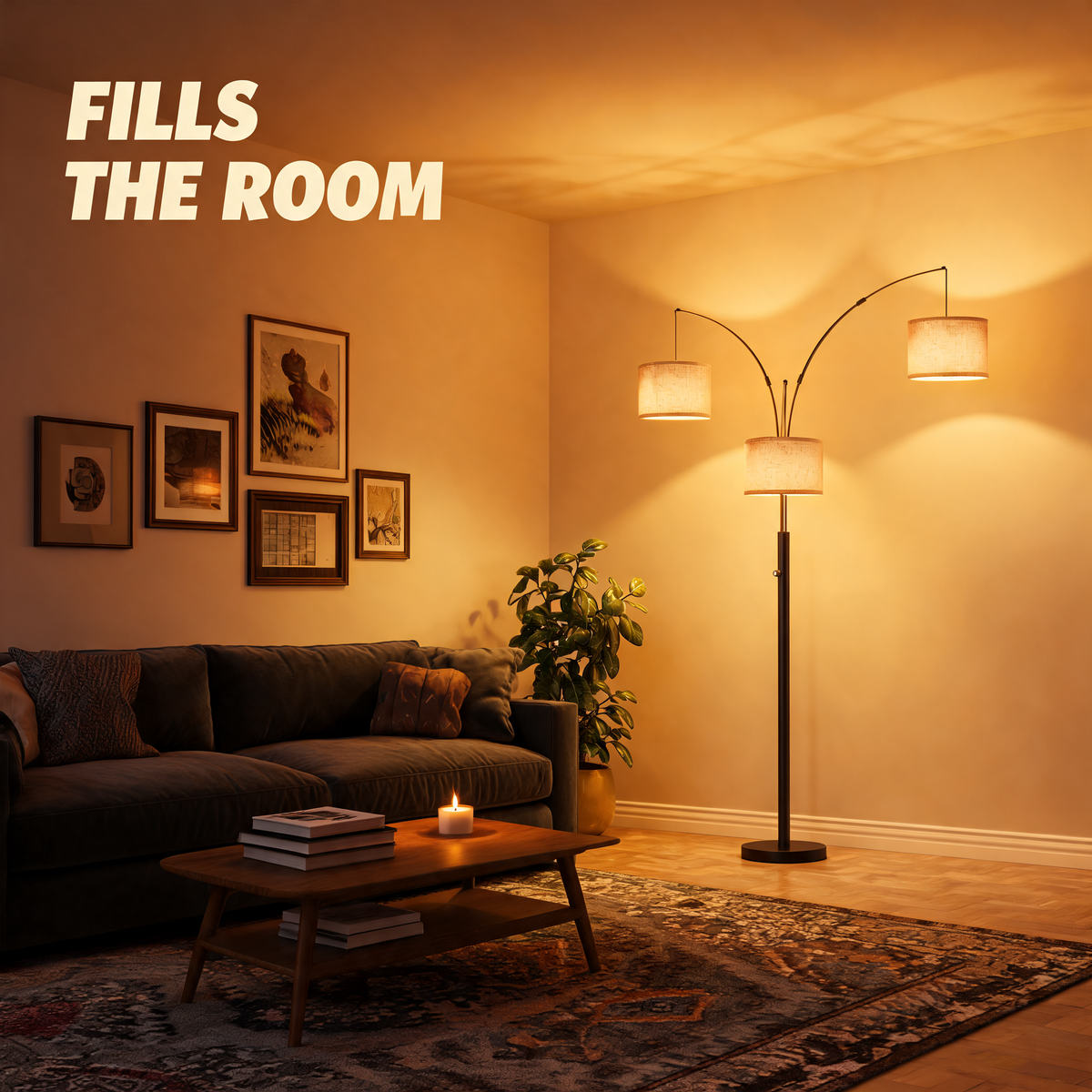 One lamp filling a whole living room with even light