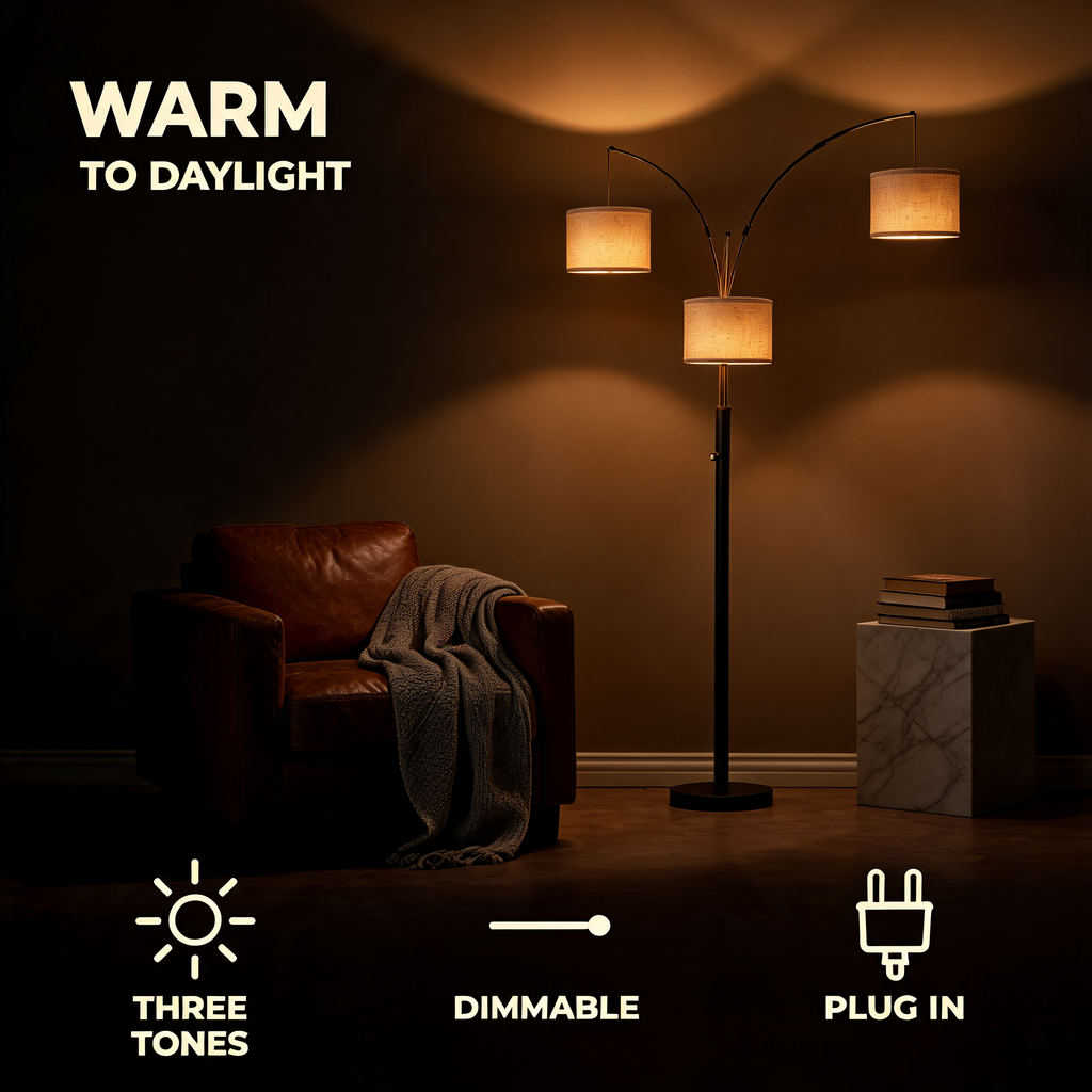 Warm to daylight: three tones, dimmable, plug in