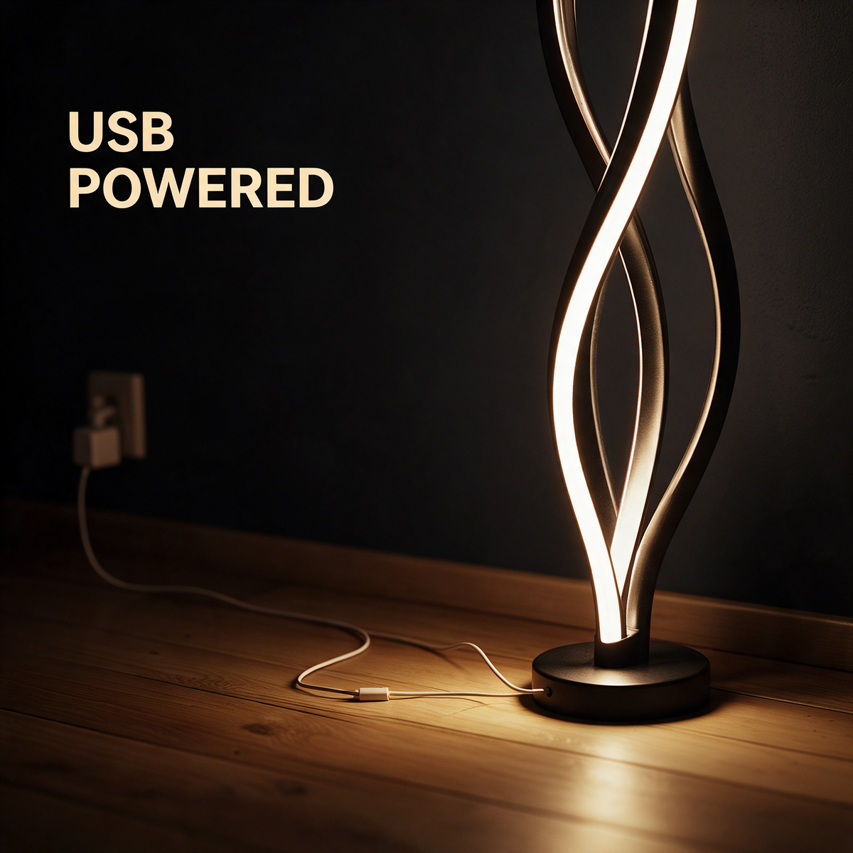 USB powered, cable running to a wall adapter