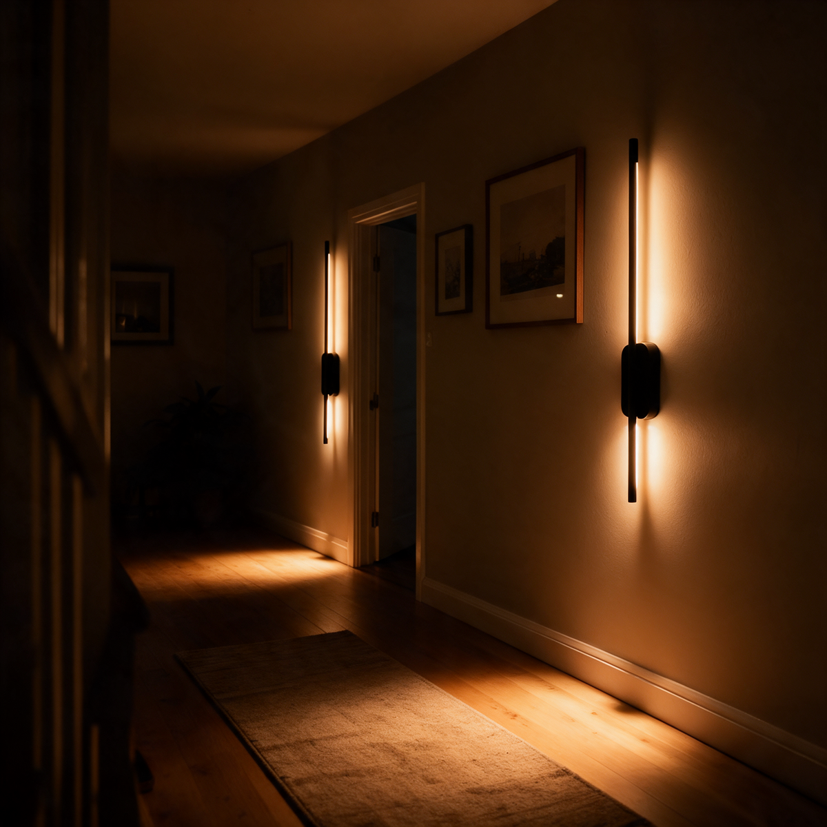Sconces lighting a landing as the sensor brings them up