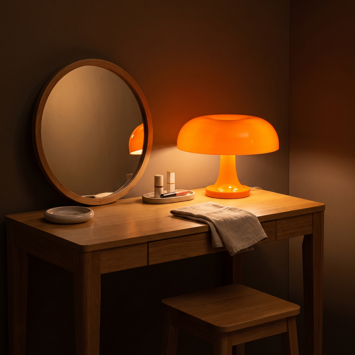 Lamp on a dressing table at reading brightness