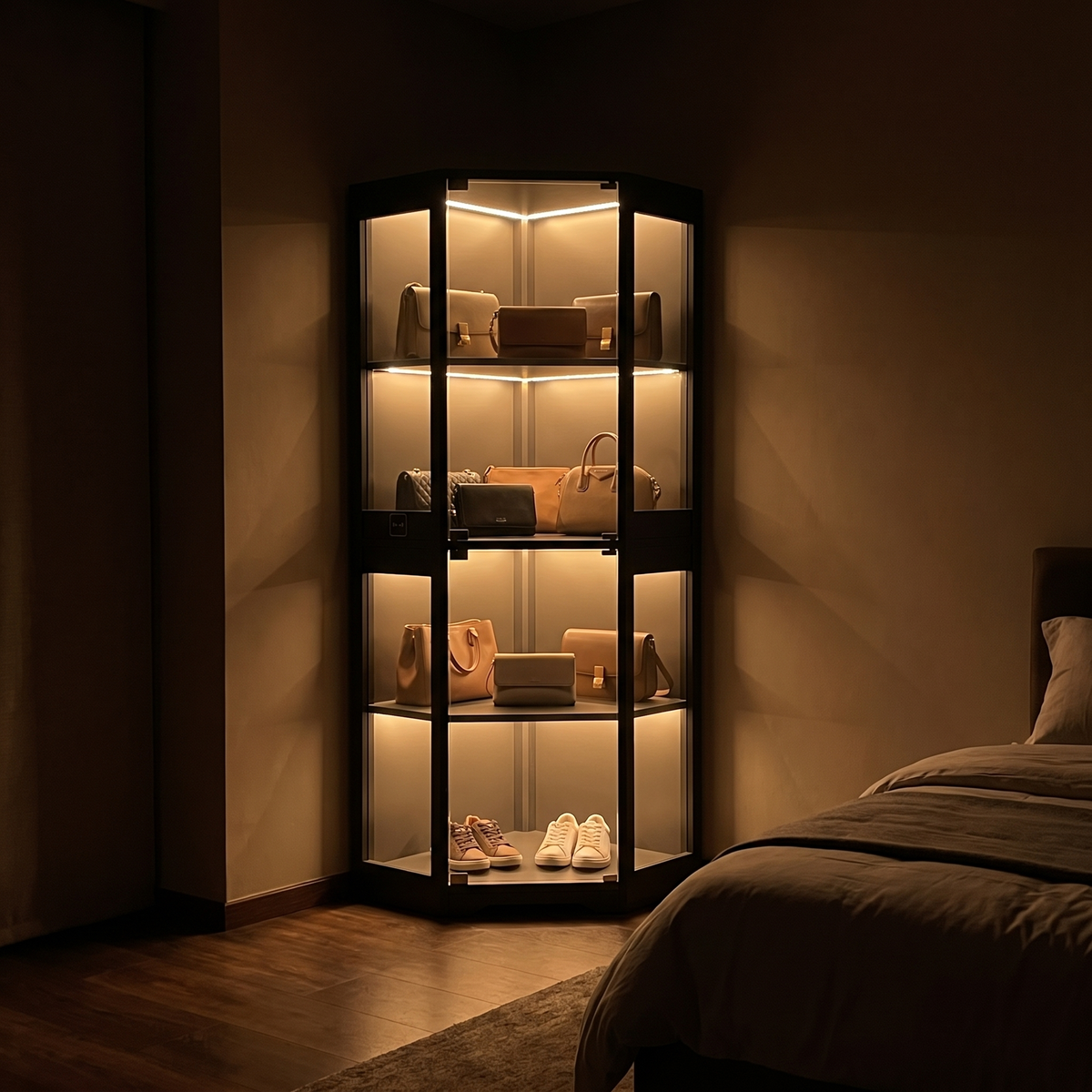 Cabinet used for bags and trainers in a bedroom