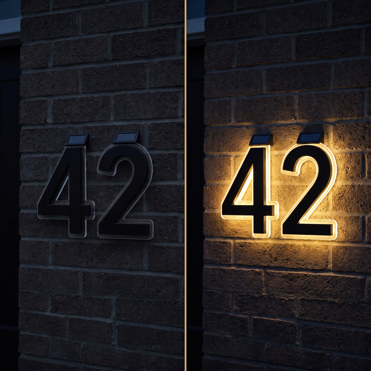 Unreadable painted numbers versus lit solar numbers at night