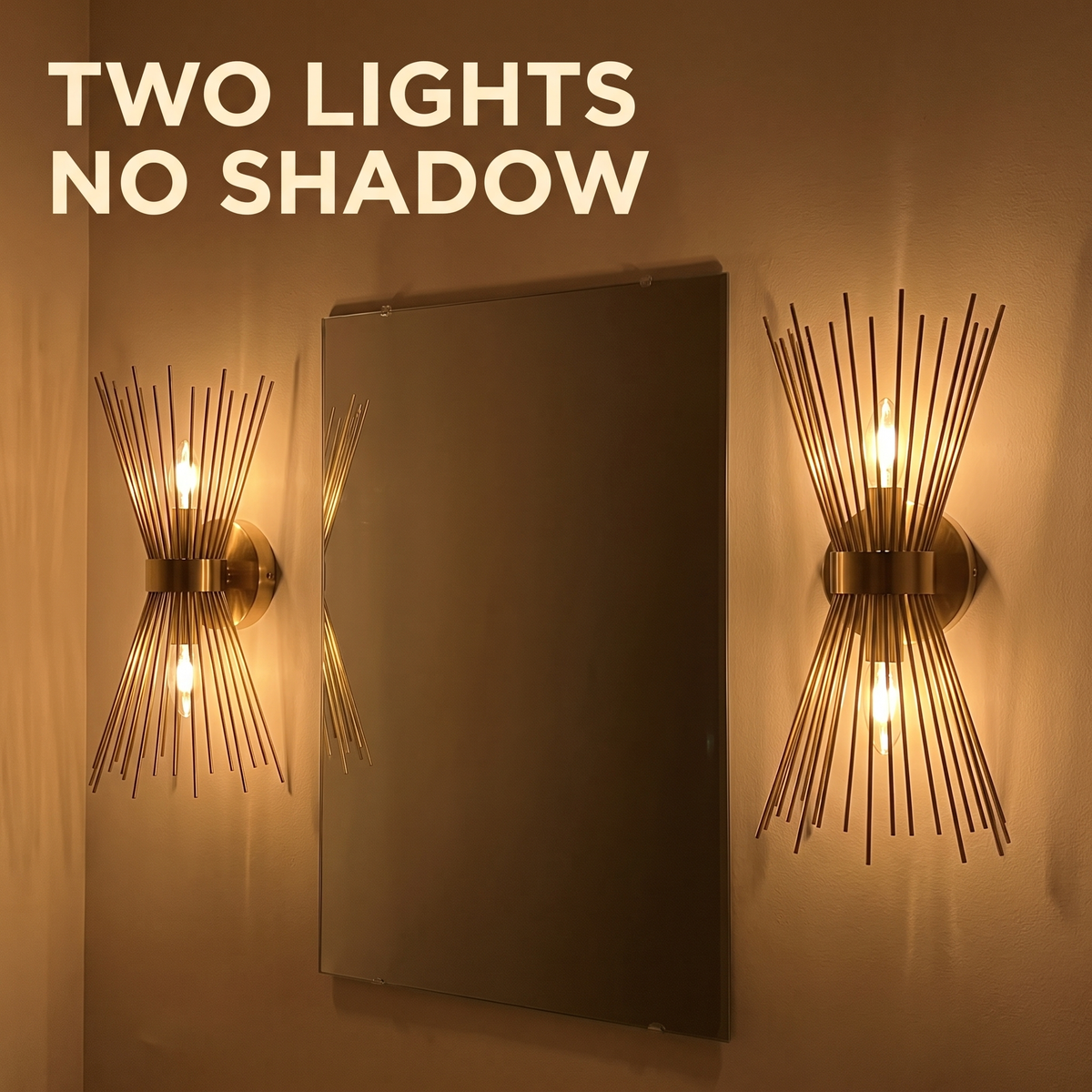 A pair of sconces removes shadow at a mirror