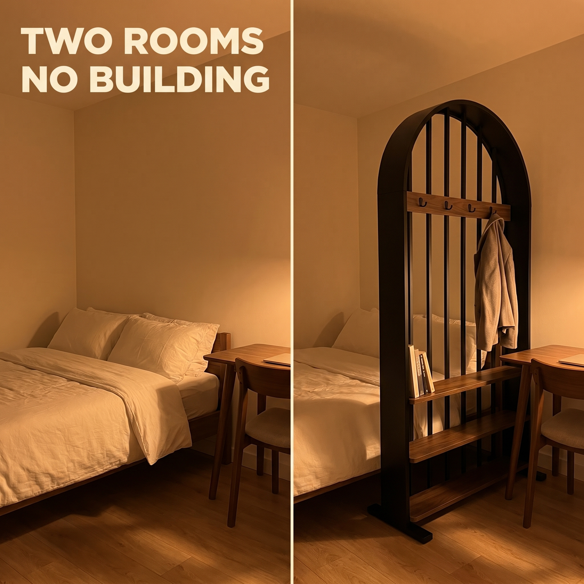 Divides a studio flat without building anything
