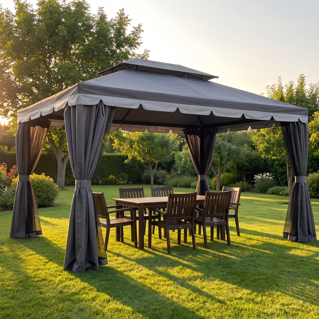 10x13ft patio gazebo set up on a lawn