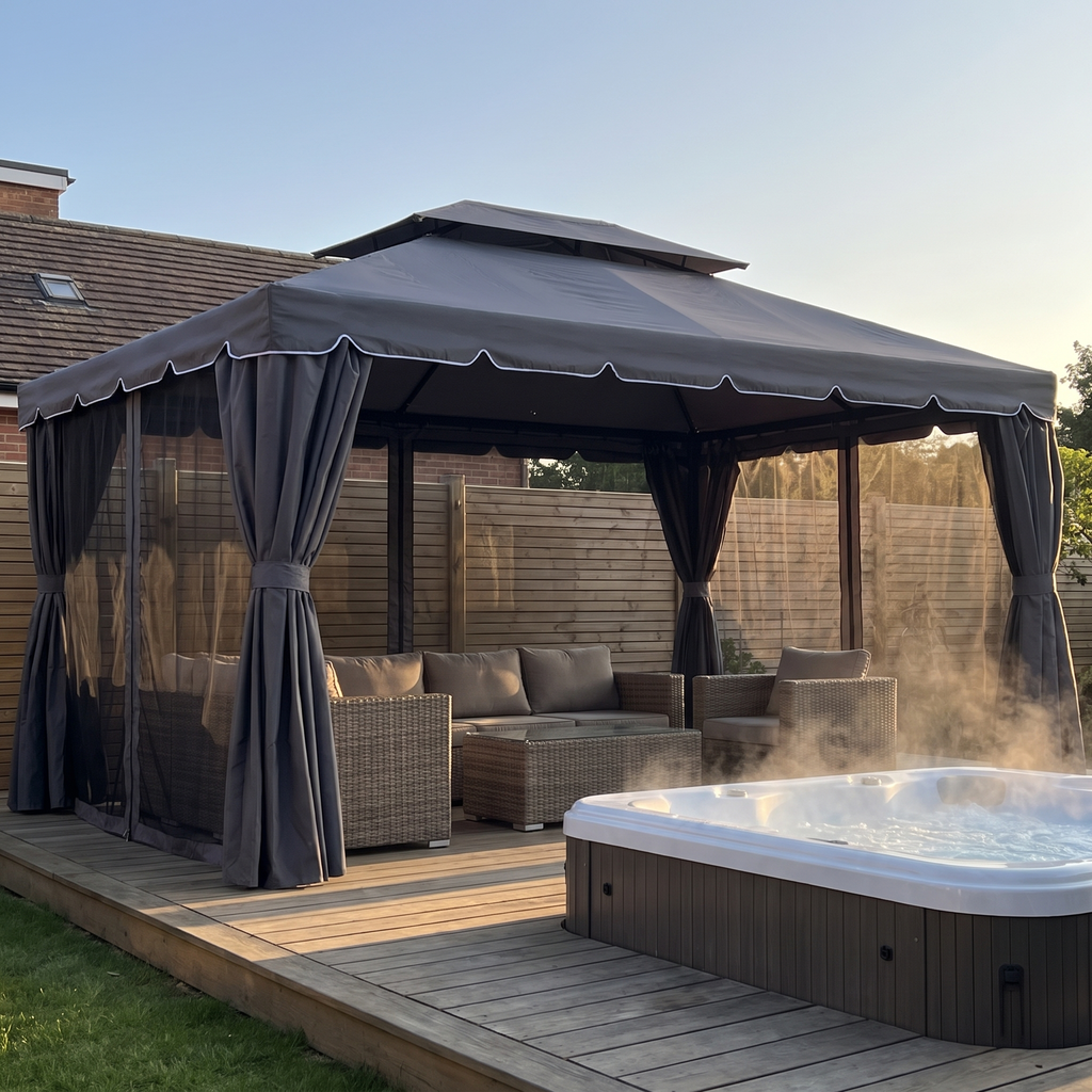 Gazebo over a hot tub deck