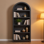 Arched 5 tier bookshelf in a living room