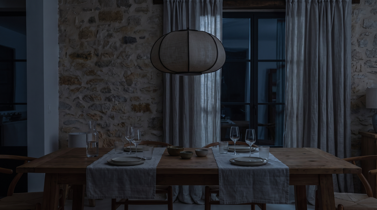 F-babefore the same dining table unlit
