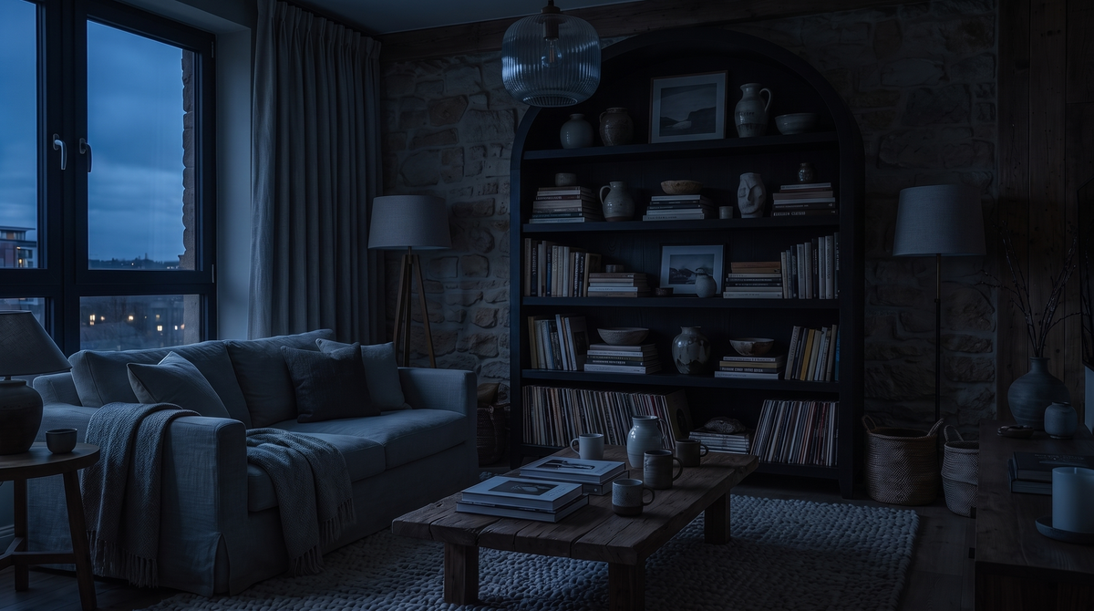 D-babefore the same living room unlit