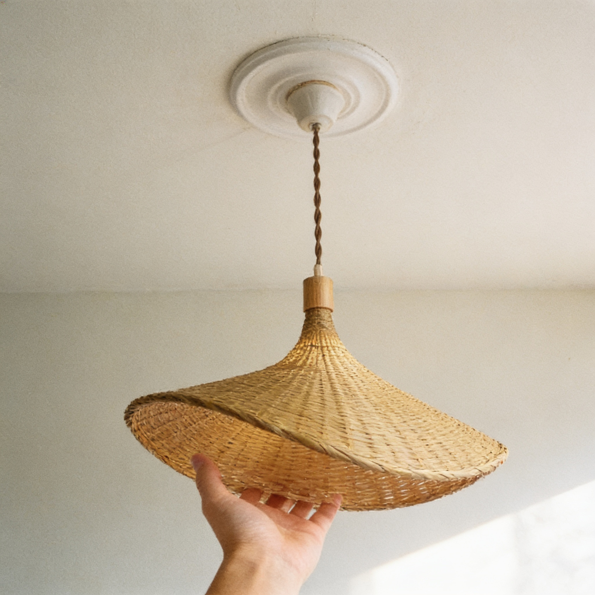 The pendant hanging from an ordinary ceiling rose