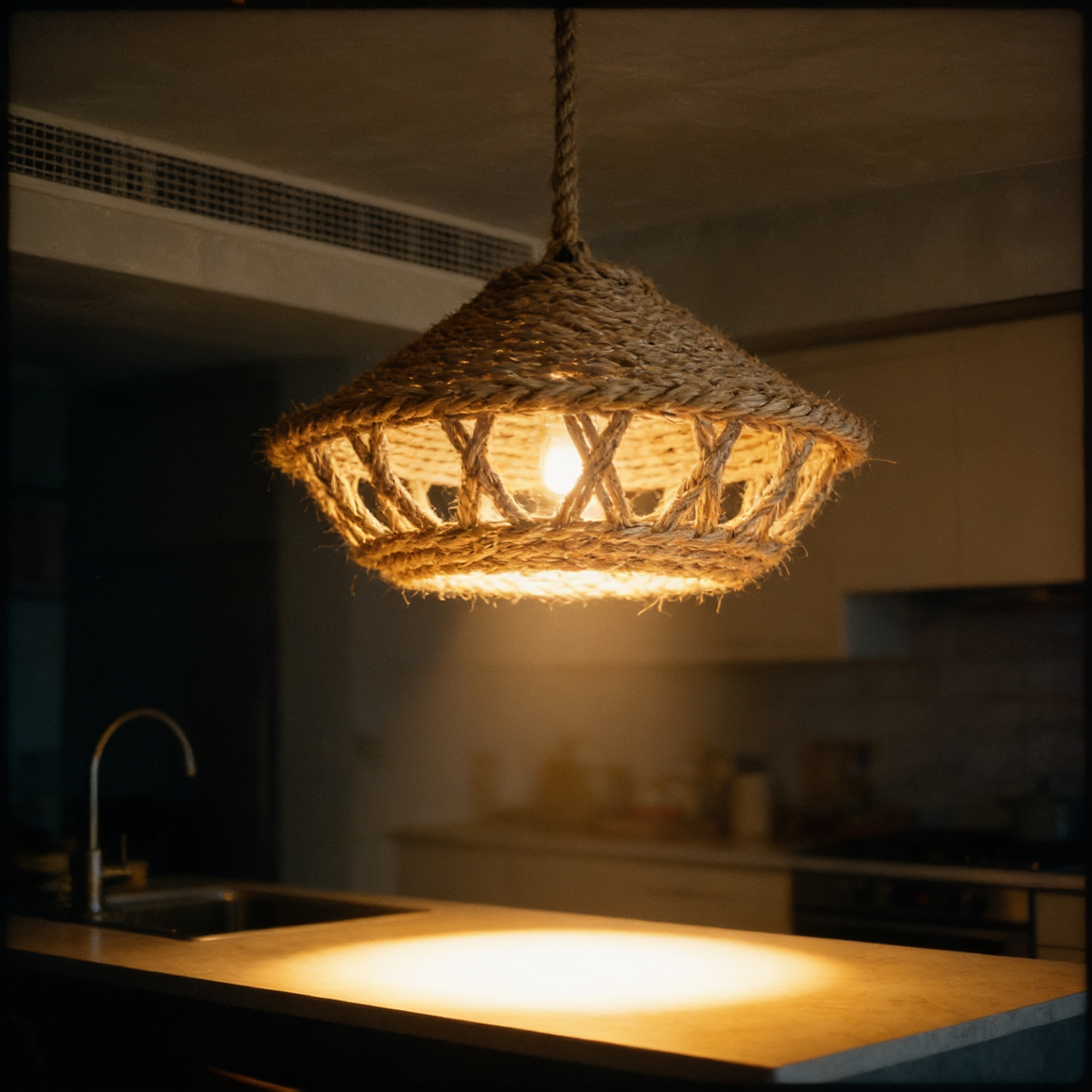 The basket shape throwing a defined pool of light onto the island