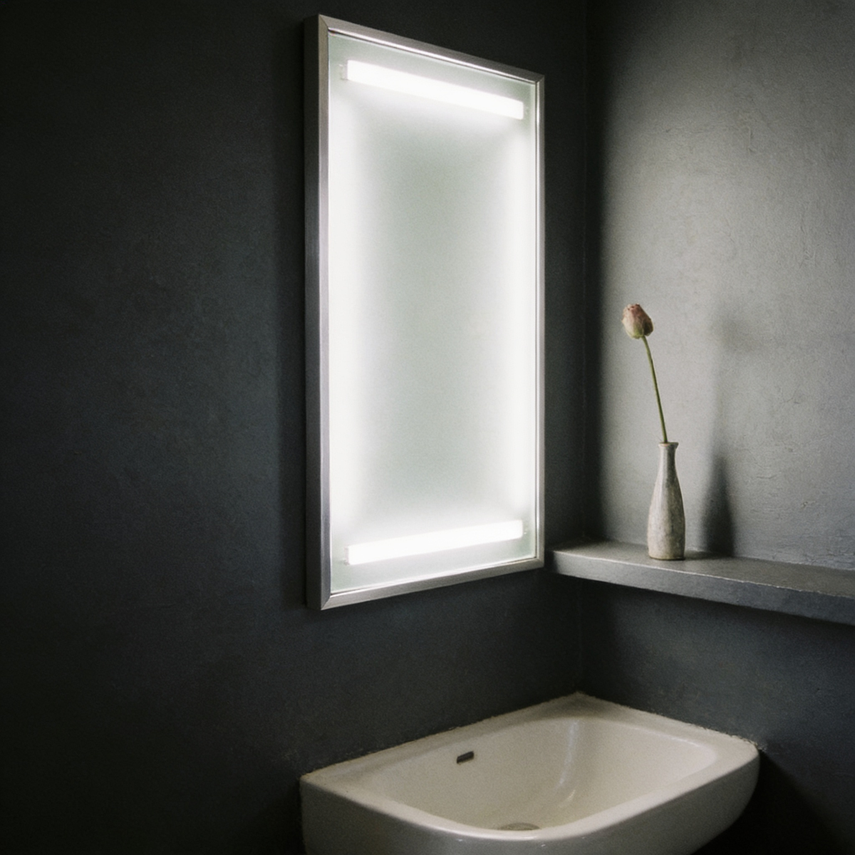 Smart LED Bathroom Mirror 16x20in, Anti-Fog Touch Vanity in use
