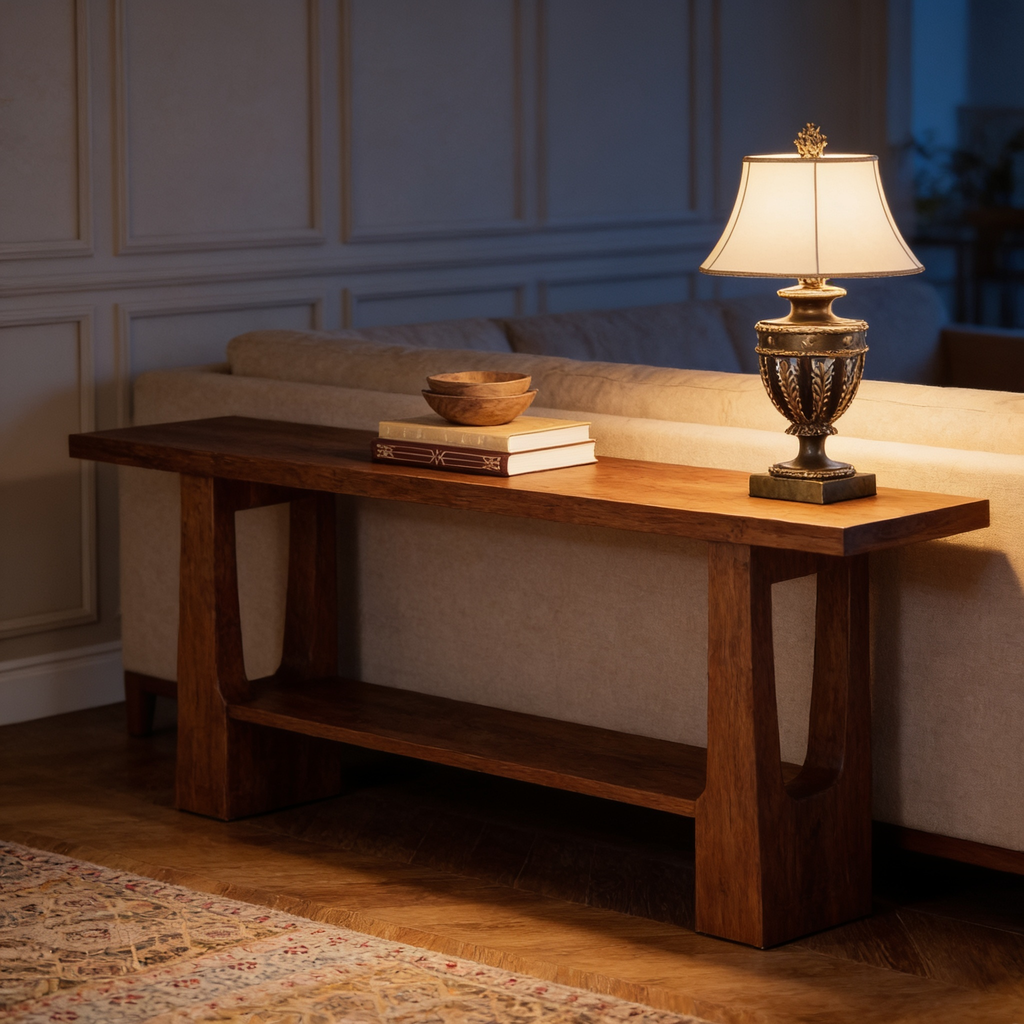 63in Console Table, 2-Tier Farmhouse Entryway & Sofa Table in use