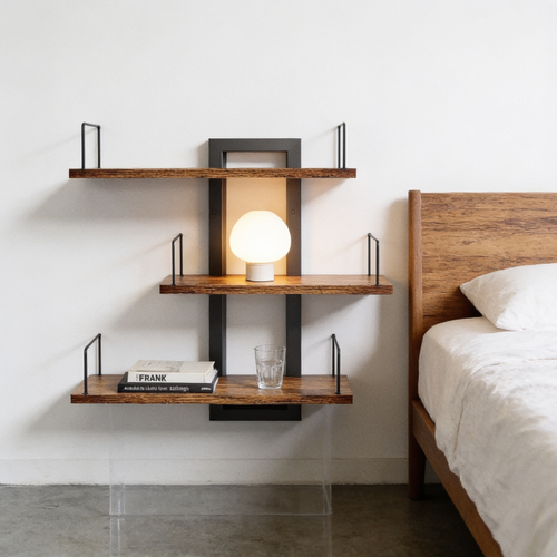 3-Tier Floating Shelves, Wood & Iron Wall Shelf Set in use