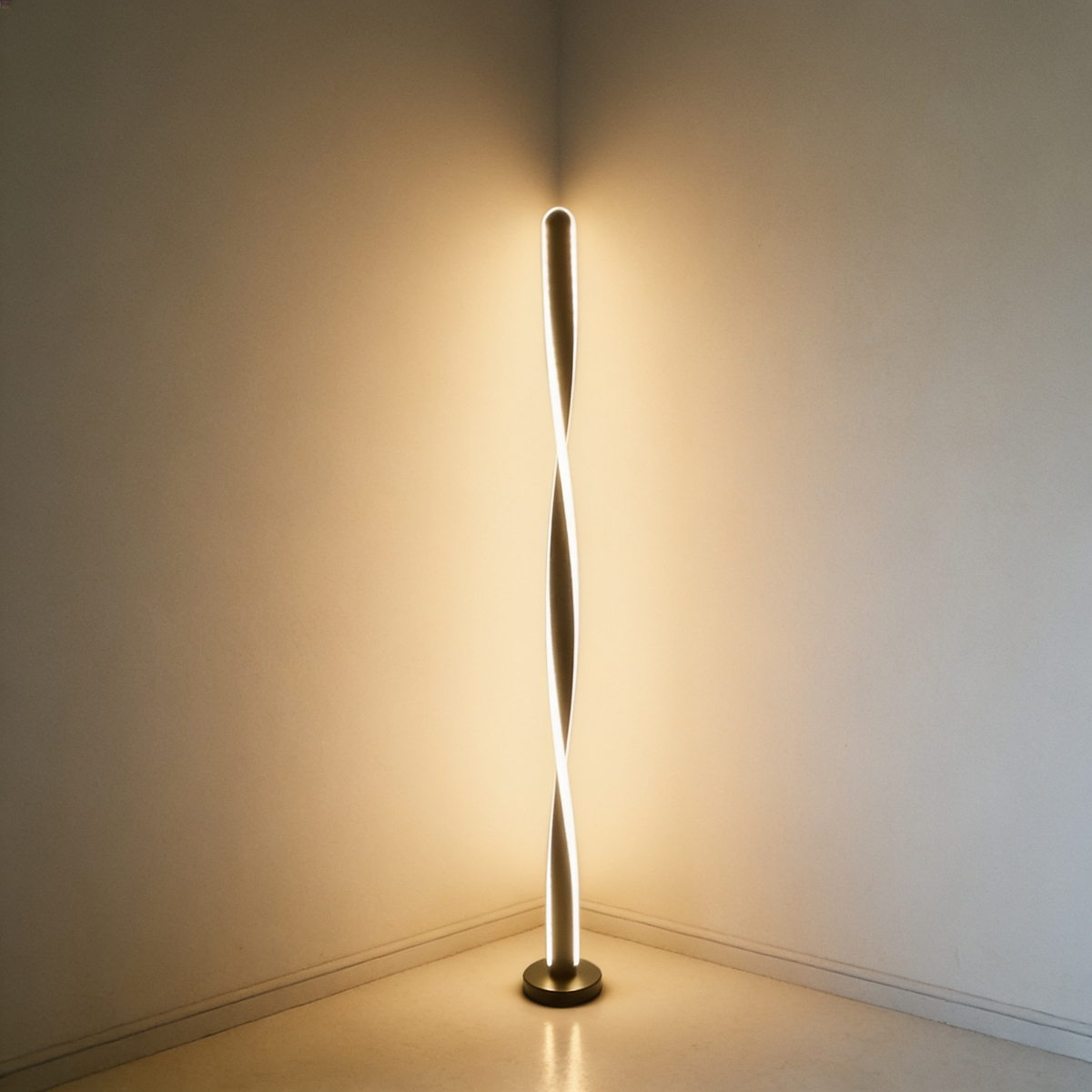 Spiral LED Floor Lamp, USB 3-Colour Dimmable Bedside Light in use