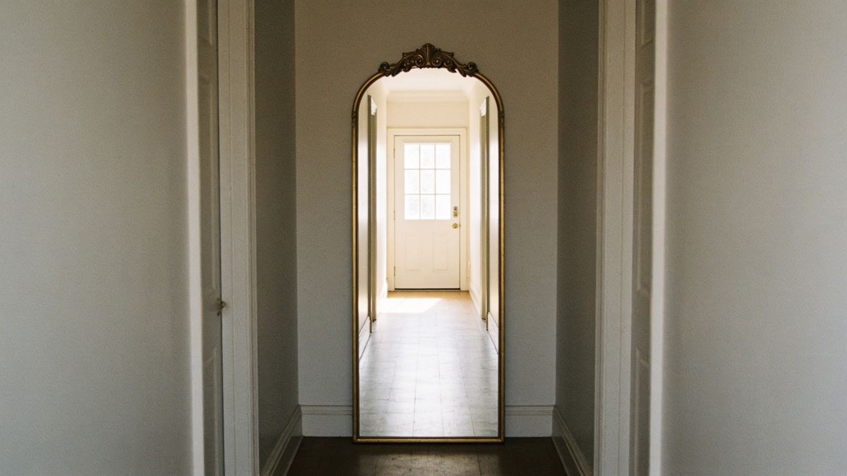 Corridor brighter with the mirror throwing light back down it