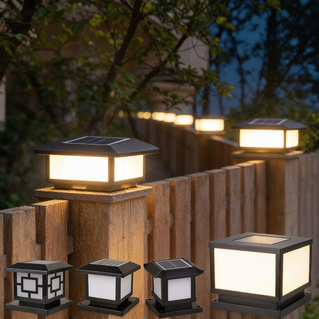 Solar Post Cap Lights, Remote Dimming Fence Column Lamp in use
