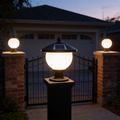 Round Solar Post Lamp, 3-Colour Remote Gate & Pillar Light in use
