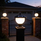 Round Solar Post Lamp, 3-Colour Remote Gate & Pillar Light in use