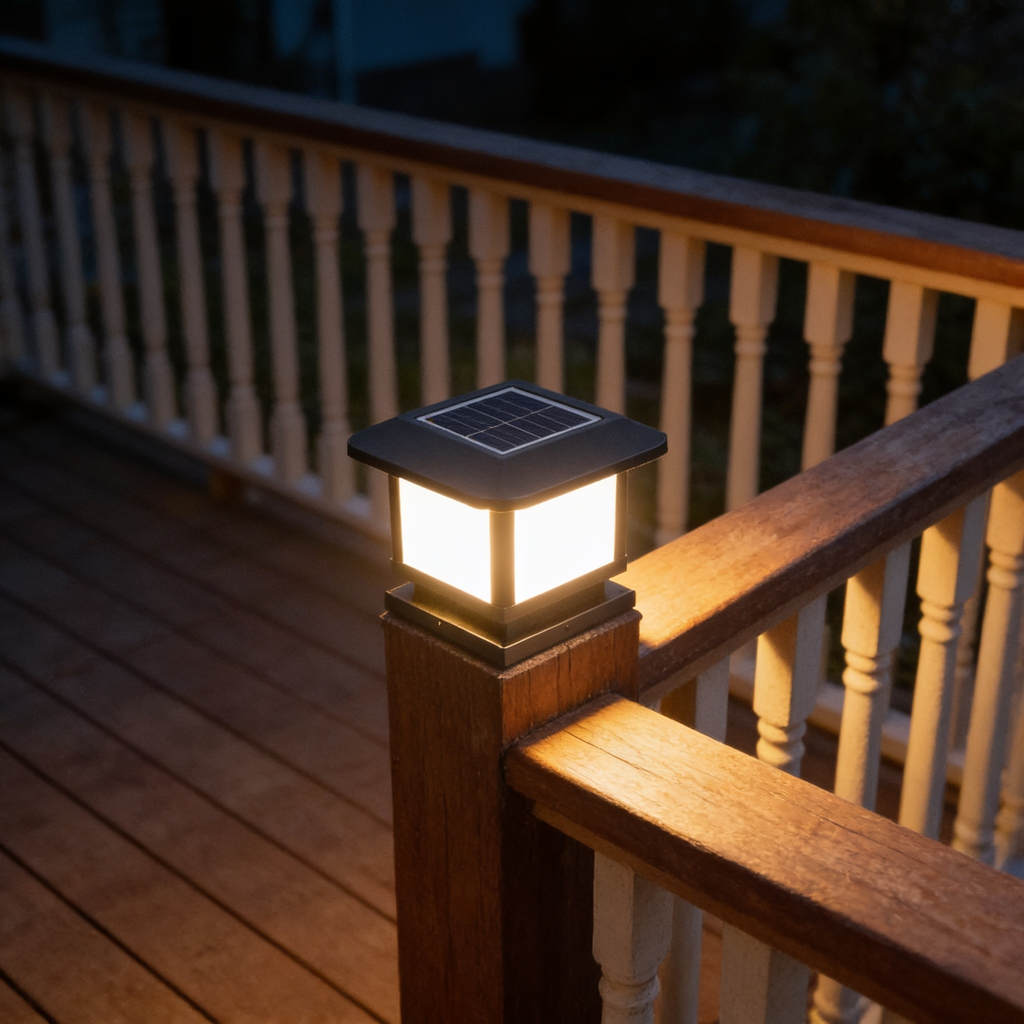 Solar Post Cap Lights, Remote Dimming Fence Column Lamp in use