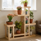 Multi-Tier Pine Plant Stand, 95x26x96cm Flower Pot Rack in use