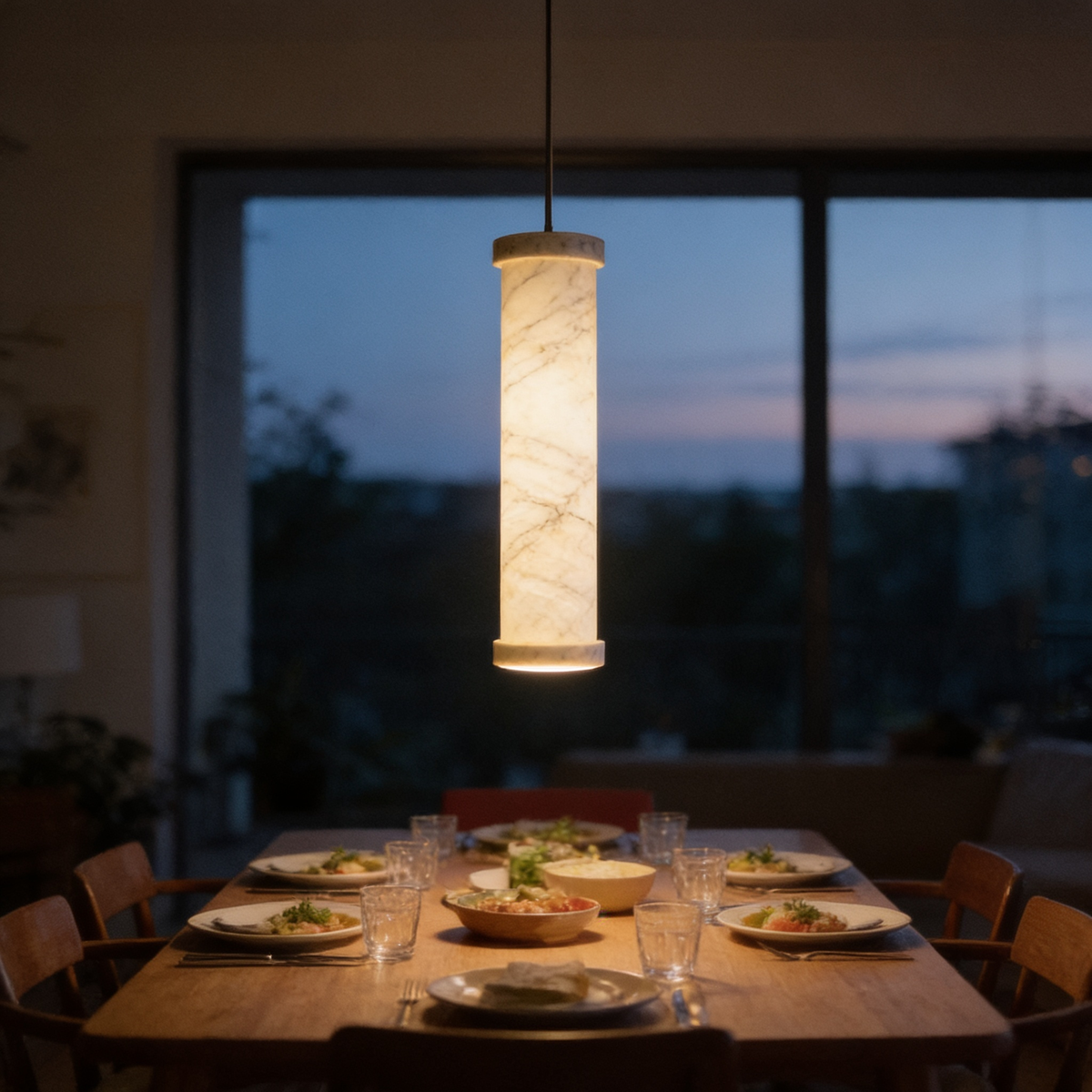 Marble Cylinder Pendant & Wall Light, 4 Heights in use
