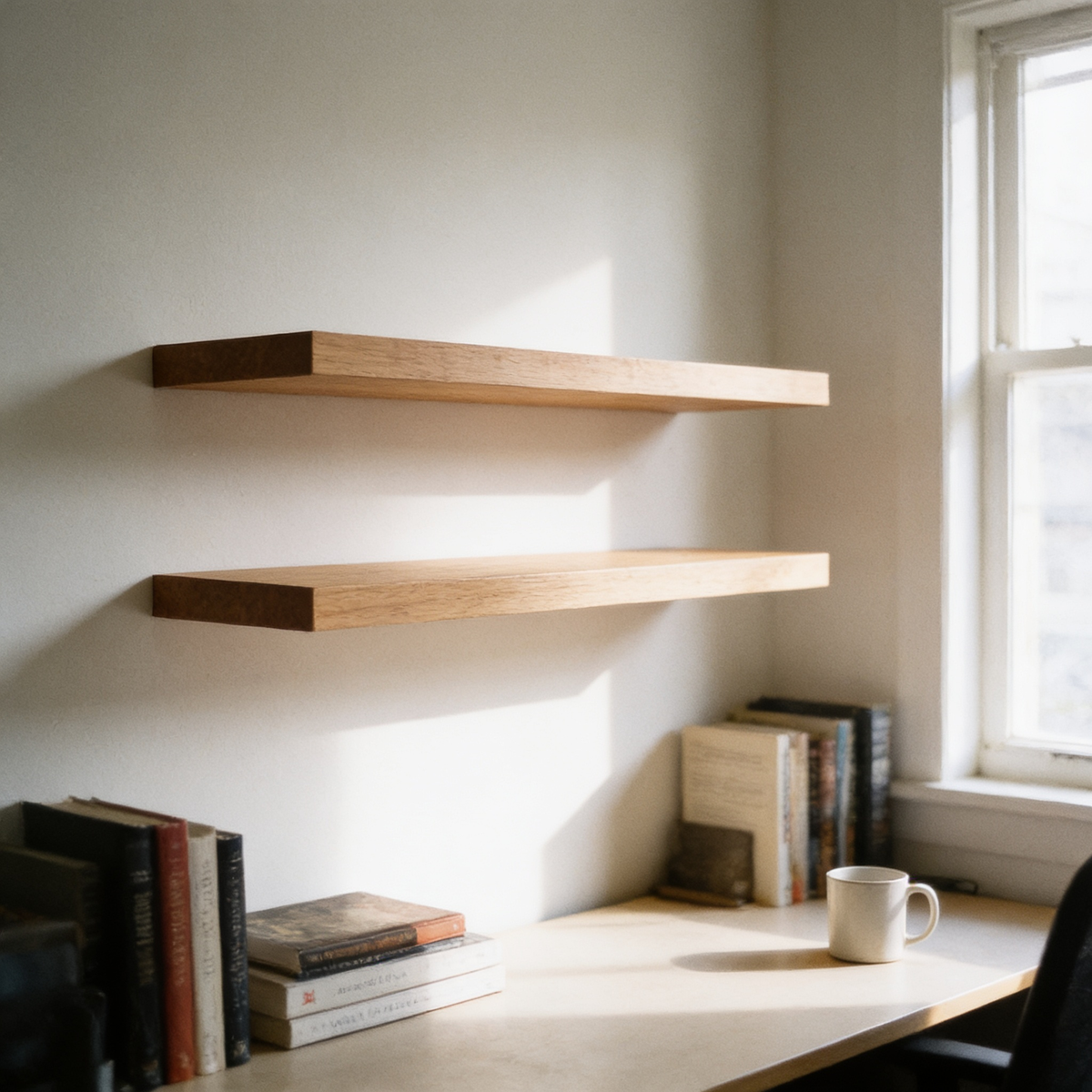 22in Floating Shelves Set of 2, Wall Mounted Wood Shelves in use