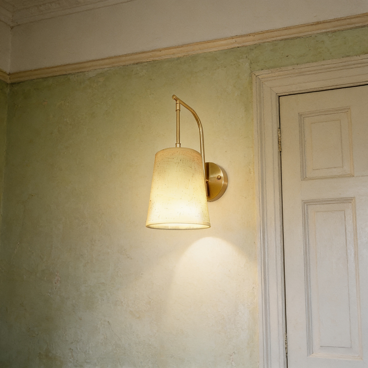 Battery Wall Sconces Set of 2, Linen Shade with Remote in use