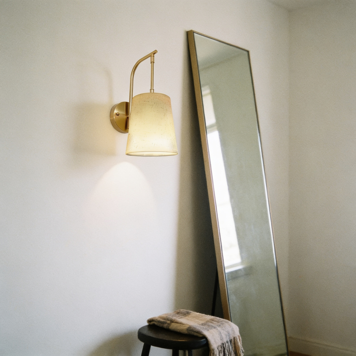 Battery Wall Sconces Set of 2, Linen Shade with Remote in use