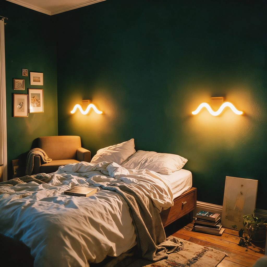 Bedroom, wall behind a chair
